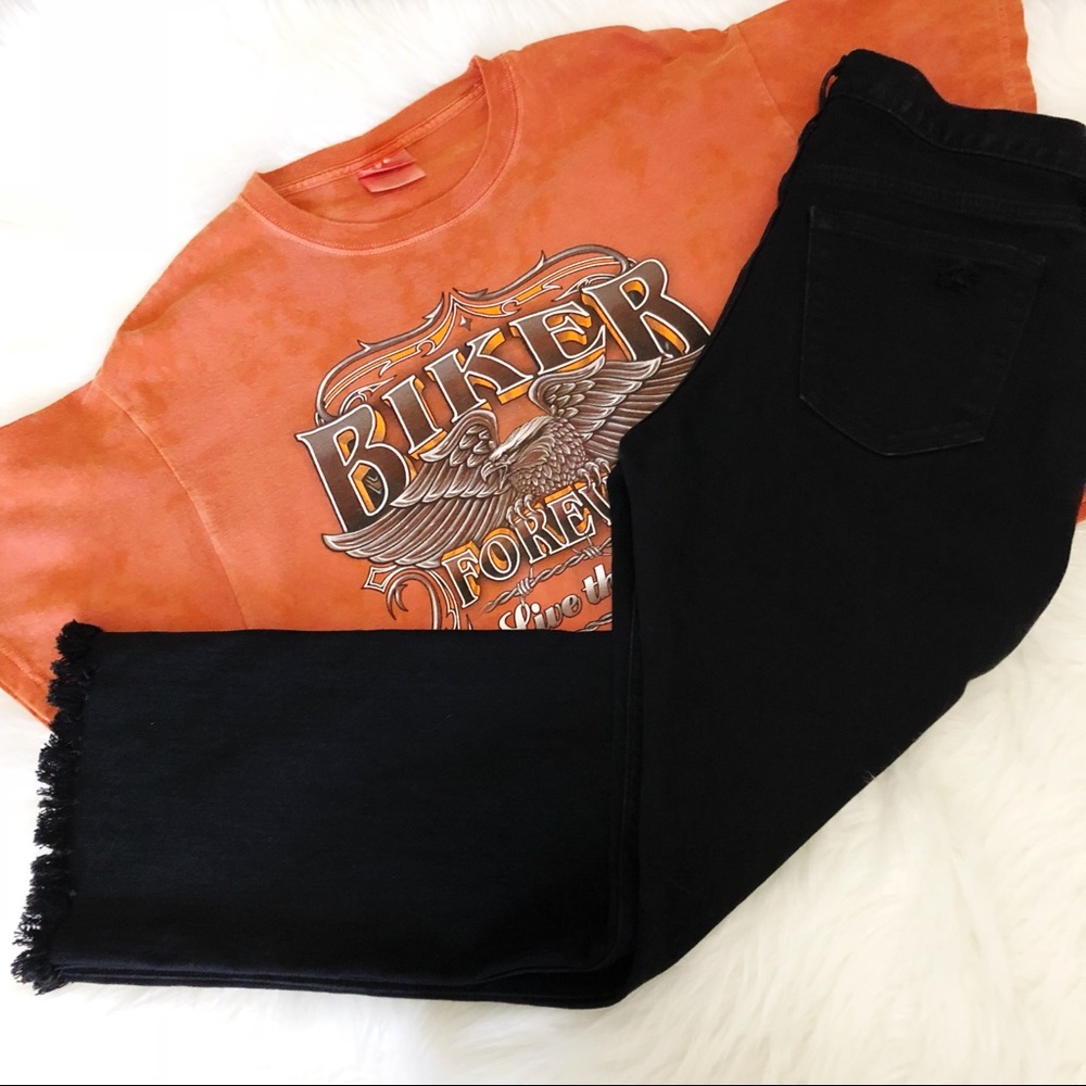 Custom crop and distressed black high rise jeans